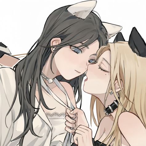 Yuri Kiss Matching Icons, Matching Pfp Icons Girlxgirl Anime, Matching Pfp Couple Yuri, Match Pfp Girl×girl, Cat Girl Matching Pfp, Female Matching Pfp Couple, Matching Gl Pfp, Matching Girl X Girl Pfp, Gxg Matching Pfp Icons