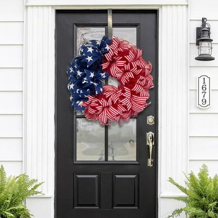 Description: This beautiful Patriotic daisy wreath with red, white and blue poly burlap mesh and white wood stars is a great way to celebrate Forth of July ,Memorial day, Veterans day ,Flag day wreath,fathers day gift, independence day, housewarming gift, welcome home decor , or just everyday to show your patriotism to our country and those who serve to protect us everyday . It will brighten up any home all year long. This wreath can be used indoors or outdoors and makes a great front door wreat Memorial Day Decorations, Flag Wreath, Door Hanging Decorations, Fourth Of July Decorations, Memorial Day Wreaths, Americana Wreath, Welcome Home Gifts, Wall Window, Patriotic Flag