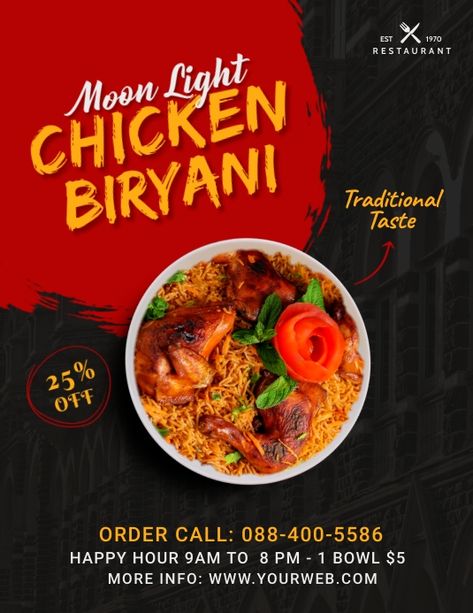 120+ biryani Customizable Design Templates | PosterMyWall Biryani Poster Design, Biryani Poster, Dum Biryani, Restaurant Flyer, Chicken Biryani, Food Tasting, New Menu, Middle Eastern Recipes, Biryani