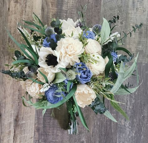 Wedding Bouquets Winter, Wedding Flowers Fall, Fake Wedding Flowers, Wooden Flower Bouquet, Baby Blue Weddings, White Flower Bouquet, Neutral Wedding Flowers, Wood Flower Bouquet, Rustic Bouquet