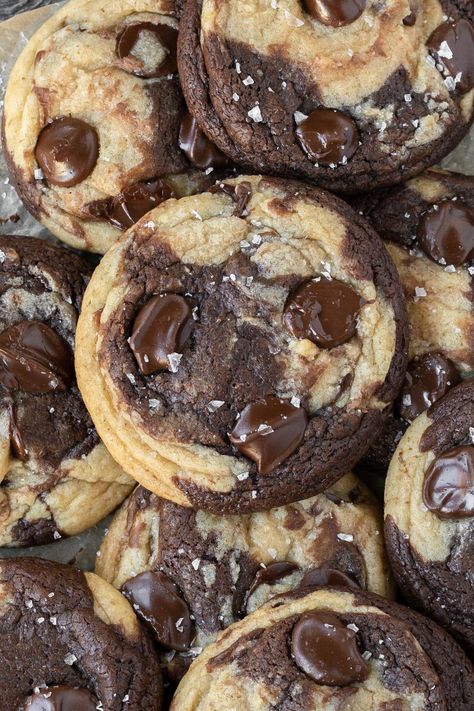 Marbled Brownie Chocolate Chip Cookies - Fresh Bean Bakery Fresh Bean Bakery, Brookies Recipe Cookie Brownies, Brookies Recipes, White Chocolate Filling, Brookies Recipe, Brown Butter Chocolate Chip Cookies, Chocolate Chip Brownies, Fudgy Brownie, Best Chocolate Chip Cookie