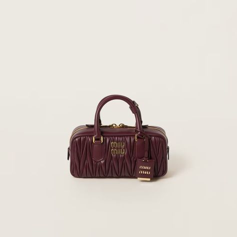 Garnet Arcadie Matelassé Nappa Leather Bag | Miu Miu Miu Miu Arcadie Bag, Nappa Leather Bag, Maroon Bag, Fancy Stuff, Leather Mirror, Miu Miu Bag, Miu Miu Wallet, Lettering Logo, Luxury Bag