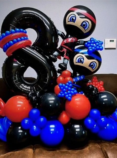 Ninja Balloon Arch, Ninja Balloon Garland, Ninja Kids Birthday Party Ideas, Ninja Themed Birthday Party, Ninja Kidz, Ninja Kids, Ninja Birthday Parties, Ninja Birthday, Kids Room Interior Design