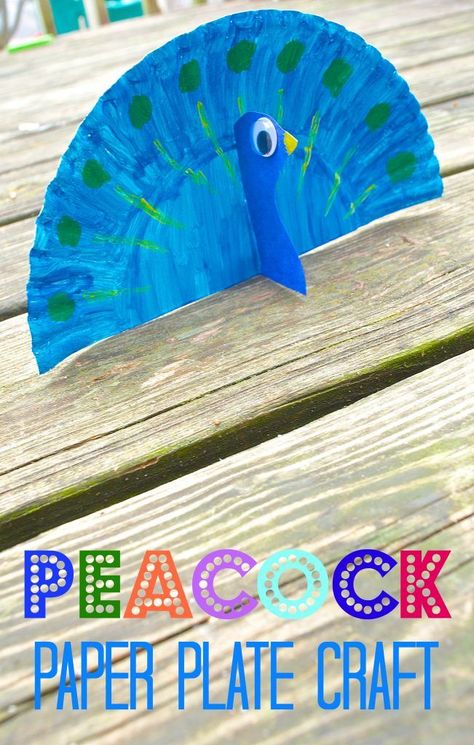 Peacock paper plate craft for kids - such an easy and cheap idea for a kids craft! Just cut a paper plate in half, color or paint, and add a body with googly eyes! CUTE for summer camp or preschool classrooms. #paperplatecraft #craft #kidscraft Cheap Kids Crafts, February Activities, Peacock Crafts, Paper Plate Craft, Art Preschool, Diy Spring Crafts, Paper Plate Crafts For Kids, Spider Crafts, Diy Summer Crafts