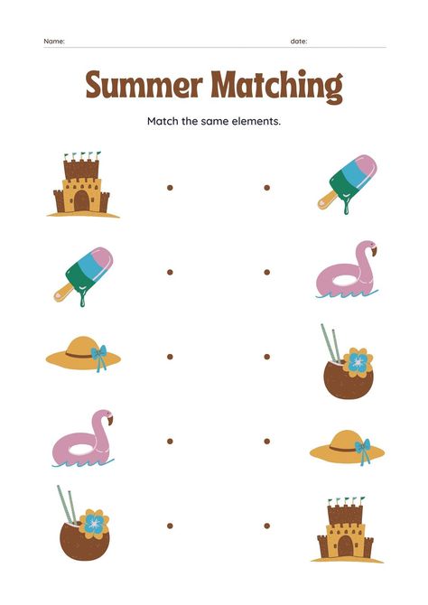 Summer Matching Worksheet in Colorful Illustrative Style - Templates by Canva Seasons Kindergarten, Seasons Worksheets, Summer Elements, Activity For Toddlers, Matching Worksheets, Beach Balls, Educational Activities For Kids, Kindergarten Science, Toddlers And Preschoolers