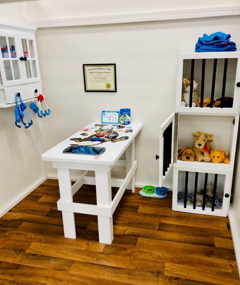 Pretend Play Area At Home, Diy Vet Clinic For Kids, Kids Vet Clinic, Pet Activities, February Preschool, Indoor Playground Design, Play Preschool, Gaithersburg Maryland, Play Cafe