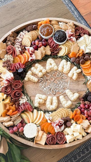 Samantha Bauchmann on Instagram: "a holiday charcuterie wreath but make it Thanksgiving! Had to bust out my old faithful sugar cookie letters - my fav way to personalize any display! #charcuterieboard #thanksgivingdinner #appetizer" Samantha Bauchmann, Cookie Letters, Charcuterie Wreath, Thanksgiving Charcuterie Board, Thanksgiving Charcuterie, Holiday Charcuterie, Cheese Boards, Old Faithful, Christmas Goodies