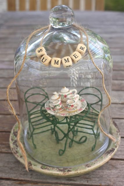 Rooted In Thyme: Summer Cloches & Simple & Sweet Fridays #21 Glass Cloche Decor, Cloche Ideas, Cloche Decor, Glass Dome Cloche, Cloche Domes, Glass Dome Display, Glass Cloche, The Bell Jar, Shabby Vintage