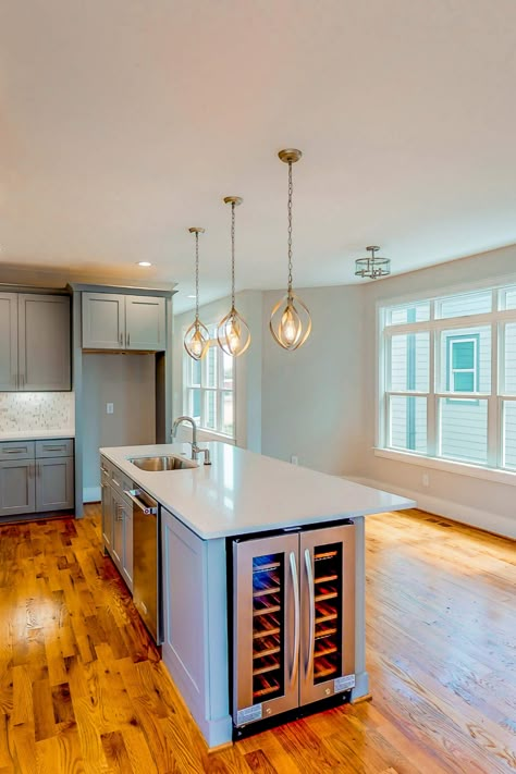 We found the perfect spot for a wine fridge at one of our recent builds on Sunrise Avenue in Five Points. 🍷⠀ Kitchens With Wine Fridge, Small Kitchen With Wine Fridge, Wine Fridge Island Kitchen, Diy Kitchen Island With Wine Fridge, Drinks Fridge In Kitchen, Island Wine Fridge, Small Wine Fridge In Kitchen, Kitchen Island Ideas With Wine Fridge, Wine Fridge Kitchen Island