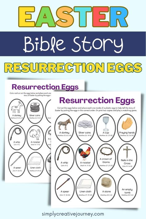 Printable Easter activity using resurrection eggs as a religious Easter craft to tell the Easter Bible story. Resurrection Eggs Story, Resurrection Eggs Printable, Resurrection Eggs, Easter Activity, Easter Story, Bible Games, Eggs Easter, Bible Story, Plastic Eggs