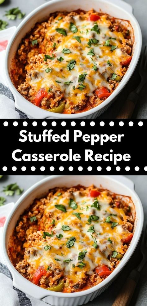 Looking for a comforting dinner idea? This Stuffed Pepper Casserole is one of the best casserole recipes for family dinners, combining vibrant flavors and easy preparation for a satisfying meal everyone will love. Casserole Recipes For Family, Fall Dinner Casseroles, Unstuffed Pepper Casserole, Best Stuffed Pepper Recipe, Best Casserole Recipes, Fall Casseroles, Best Casserole, Stuffed Peppers Beef, Pepper Casserole