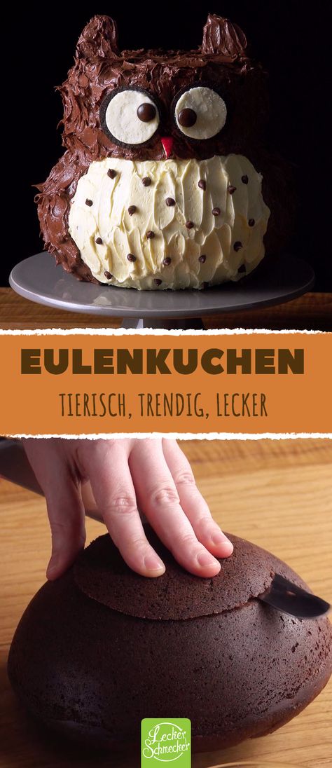 Dieser ungewöhnliche Kuchen bereitet tierisches Vergnügen! #rezept #rezepte #eule #tier #kuchen #schoko #nutella #buttermilch #kinder #kindergeburtstag Desserts Nutella, Nutella Desserts, Ice Cream Cake Recipe, Owl Cake, Recipe From Scratch, Pound Cake Recipes, Angel Food Cake, Birthday Food, Kids Recipes