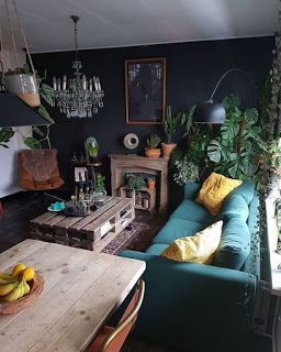 ARA HOME: ✔63 Botanical Dark Boho Living Room Dreams Dark Eclectic Living Room, Teal Sofa, Dark Living Rooms, Cosy Living, Rooms Ideas, Eclectic Living Room, Trendy Living Rooms, Bohemian Living Room, Interior Modern