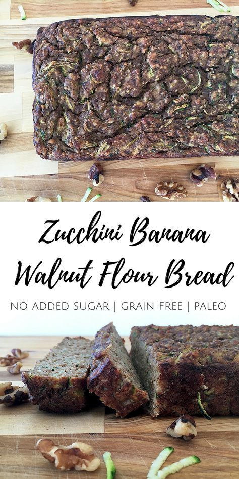 zucchini banana walnut flour bread Banana Zucchini Bread Recipe, Walnut Flour, Banana Zucchini Bread, Healthy Zucchini Bread, Moist Zucchini Bread, Banana Zucchini, Gluten Free Zucchini Bread, Paleo Zucchini, Zucchini Banana