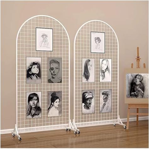 Amazon.com: Etlegor Gridwall Panel Display Stand Set of 2, Heavy Movable Floorstanding Grid Wall Panels Craft Show Wire Grid Wall with T-Base and Caster Wheels with 40 Hooks (Color : White, Size : 80x120cm) : Industrial & Scientific Tshirt Wall Display Ideas, Grid Wall Photo Display, Grid Wall Vendor Display, Gridwall Display Ideas, Free Standing Pegboard Display, Wire Grid Display Craft Fairs, Grid Wall Retail Display, Wire Grid Wall Display, Plushie Display