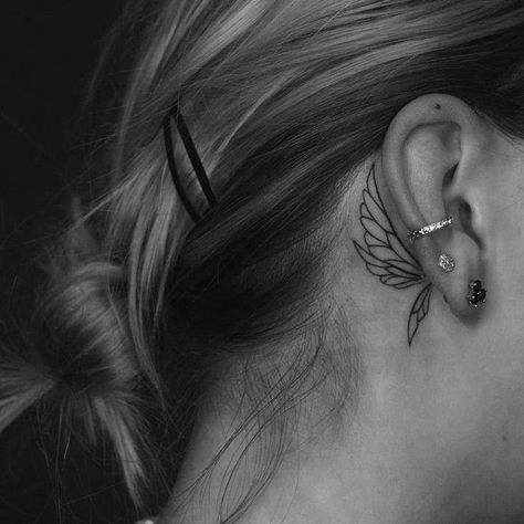 Back Ear Tattoo, Tattoo Behind The Ear, Behind The Ear Tattoos, Tattoos Cross, Leo Tattoo, Behind The Ear Tattoo, Behind Ear Tattoos, Tattoo Behind Ear, Angel Tattoos