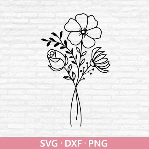 Flowers With Stems Drawing, Simple Svg Designs, Easy Flower Bouquet Drawing, Hand Embroidery Patterns Free Printable Flowers, Cute Flower Clipart, Flower Bouquet Svg, Flowers Cartoon, Flower Bouquet Drawing, Wildflower Svg