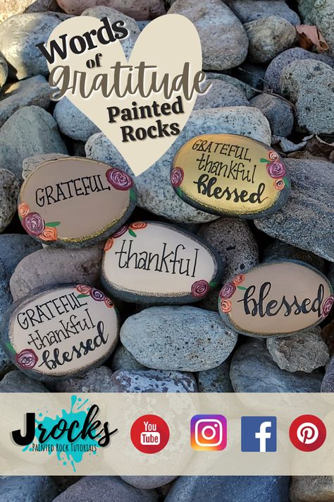 Gratitude Rocks, Gratitude Stones, Gratitude Ideas, Rock Tutorial, Gratitude Changes Everything, Words Of Gratitude, Painting Words, Crafts For Seniors, Inspirational Messages