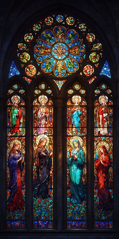 Catholic Church Stained Glass, Stained Glass Windows Church, Catholic Wallpaper, Church Aesthetic, Artwork Lighting, Stained Glass Church, Glass Window Art, Rennaissance Art, Church Windows