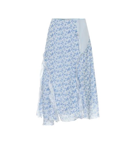 Floral Chiffon Skirt - Acne Studios | Mytheresa Floral Chiffon Skirt, Romantic Italian, Italian Blue, Blue Floral Skirt, Blue Skirts, Trench Coat Dress, Layering Outfits, Chiffon Skirt, Silk Material