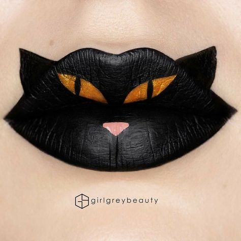 Lip Art Painting, Lip Art Makeup, Lipstick For Fair Skin, Lipstick Designs, Halloween Eye Makeup, Black Kitty, Halloween Makeup Inspiration, Lipstick Art, Lip Designs