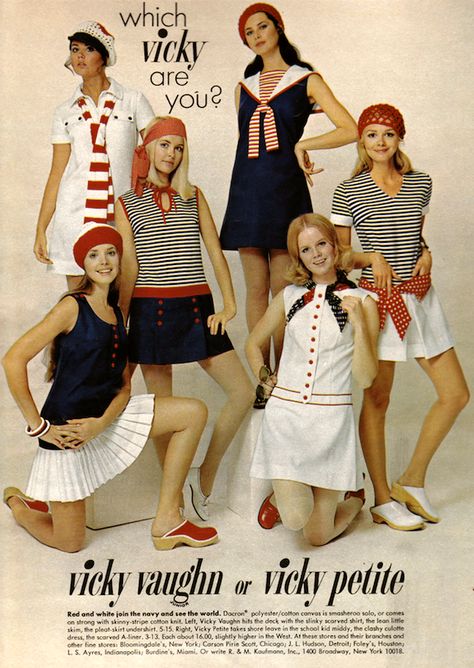 Colleen Corby, 60s 70s Fashion, 60s And 70s Fashion, Seventies Fashion, Sailor Fashion, Sailor Dress, Double Denim, 1970s Fashion, Nautical Fashion