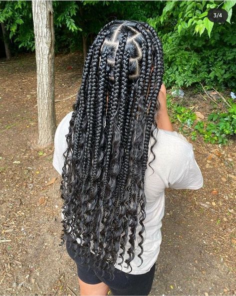 Cute Braids Styles For Black Women, Cute Braided Hairstyles Box Braids, Medium Jumbo Goddess Braids, Box Braids Down, Jumbo Goddess Knotless Braids, Large Goddess Braids With Curls, Not Less Braids With Curls, Black Braiding Hairstyles, Large Knotless Box Braids Bohemian