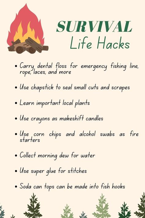 survival life hacks nature camping zombie apocalypse pandemic surviving in the wild hiking trip Zombie Apocalypse Life Hacks, How To Prepare For Zombie Apocalypse, Zombie Apocalypse Survival Tips Life Hacks, Survive In The Wild, Survival In The Wild, Apocalypse Tips Survival Hacks, Zombie Apocalypse Preparation, Surviving The Apocalypse, How To Survive The Apocalypse