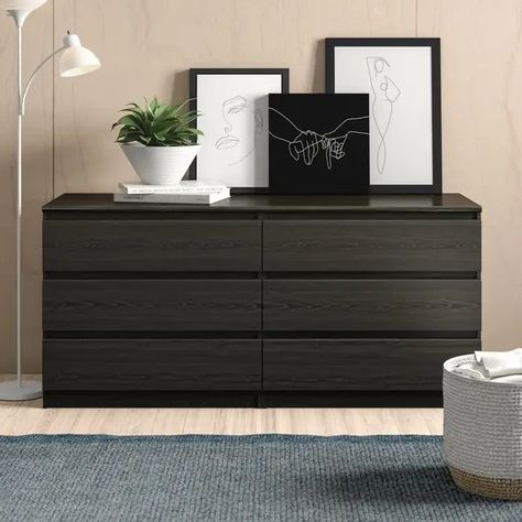 Wayfair Apartment Wishlist Black Dresser Bedroom Ideas, Linens Shirts, Bedroom Arrangement, Black Dresser, Modern Chests, Modern Chest Of Drawers, Black Dressers, Bed Platform, Framed Photos