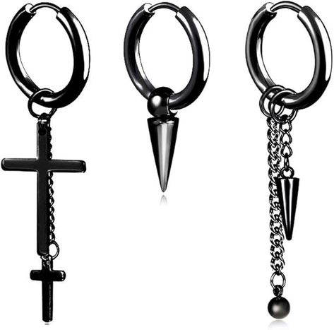 Amazon.com: Cross Chain Dangle Hoop Earrings for Men Women Black 316l Surgical Steel Hypoallergenic Punk Kpop Cool Asymmetrical Single Small Hoop Spikes Dangly Earrings Christmas Gifts: Clothing, Shoes & Jewelry Mens Hoop Earrings, Kpop Halloween, Kpop Earrings, Hoop Earrings For Men, Edgy Jewelry, Mens Earrings Hoop, Earrings For Men, Dangle Hoop Earrings, Chic Earrings