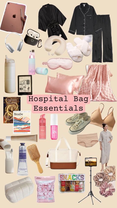 What to pack to your stay in the hospital - girl edition Hospital Delivery Bag, Nicu Hospital Bag Packing Lists, Hospital Bag Aesthetic, Overnight Hospital Bag Surgery, Hospital Outfit Surgery, Hospital Care Package Ideas For Women, Surgery Hospital Bag, What To Pack In Hospital Bag, Hospital Girl