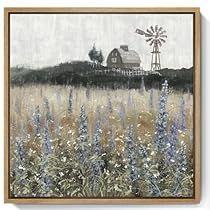 Vintage Windmills, Rustic Landscaping, Farmhouse Paintings, Large Framed Wall Art, Barn Pictures, Wildflower Field, Flower Canvas Art, Lavender Flower, Wall Art For Living Room