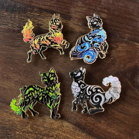 LindseyMartinGardner - Etsy Elemental Cats, The Four Elements, Cat Enamel Pin, Stationary Supplies, Warrior Cats Art, Bff Necklaces, Four Elements, Cute Stationary, Creatures Of The Night