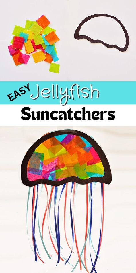 Simple and fun indoor activity for kids. This is the perfect sea creature activity for toddlers. Use this as a learning activity to teach kids about sea creatures like jellyfish! This craft for kids would also be great for a preschool classroom activity. Try this activity for kids today! Ocean Crafts Preschool, Ocean Activities Preschool, Under The Sea Crafts, Ocean Theme Preschool, Ocean Theme Classroom, Sea Activities, Summer Camp Activities, Crafts For Toddlers, Summer Camp Crafts