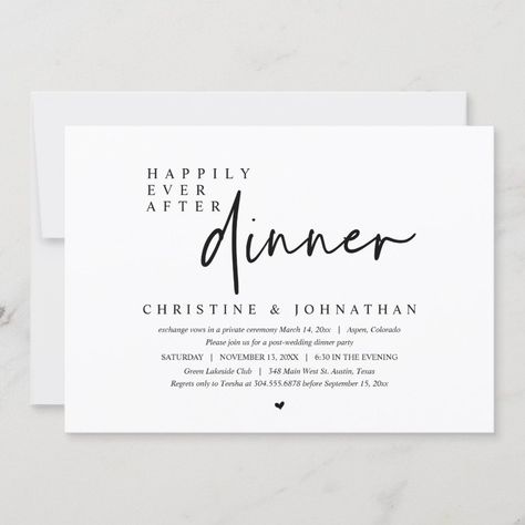 Wedding Elopement, Happily Ever After Dinner Party Invitation  Zazzle November Elopement, Elopement Dinner, Elopement Celebration, Happily Ever After Party, Ever After Party, Elopement Invitation, Elopement Party, Elopement Reception, Dinner Party Invitations