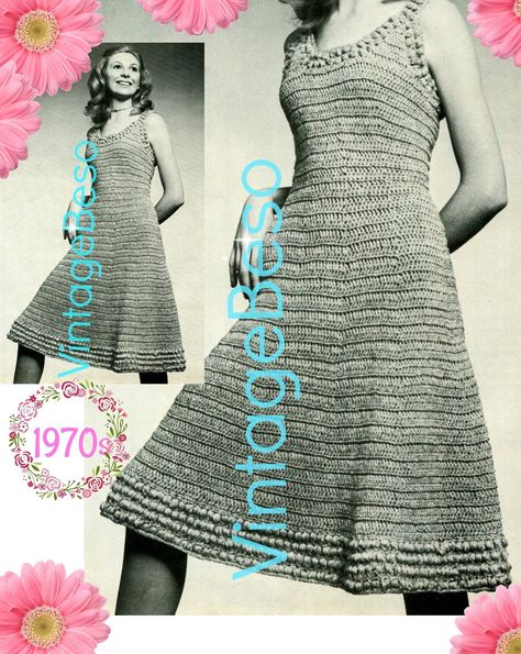 Vintage Crochet Dresses, Dress Crochet Pattern, 20th Century Fashion, Crochet Mini Dress, Dress Crochet, Crochet Dress Pattern, Apron Dress, Bag Patterns To Sew, Star Dress