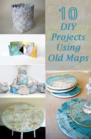 10 Ways To Reuse Your Old Maps Crafts With Maps, Diy Maps, Adventure Bedroom, Globe Crafts, Map Crafts, Map Projects, Map Ideas, Travel Crafts, Map Decor