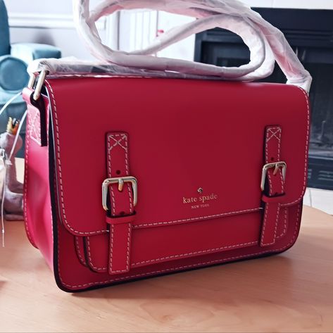 Super Cool Messenger Bag Kate Spade Essex Scout Spring Red Approximately 10x8" Plus The Depth At The Bottom Is Probably 4-5 Inches Which Makes It More Roomy Large Capacity Red Satchel For On-the-go, Red Kate Spade Shoulder Bag For Everyday, Kate Spade Red Bags For Daily Use, Red Leather-lined Crossbody Satchel, Kate Spade Red Crossbody Shoulder Bag, Cool Messenger Bags, Kate Spade Purse Black, Kate Spade Crossbody Purse, Spring Red