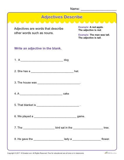 Fill In The Blanks With Adjectives, Math For 5th Graders, Adjective Words, Adjective Worksheet, Sequencing Worksheets, Blends Worksheets, Describing Words, Nouns Worksheet, Literacy Worksheets