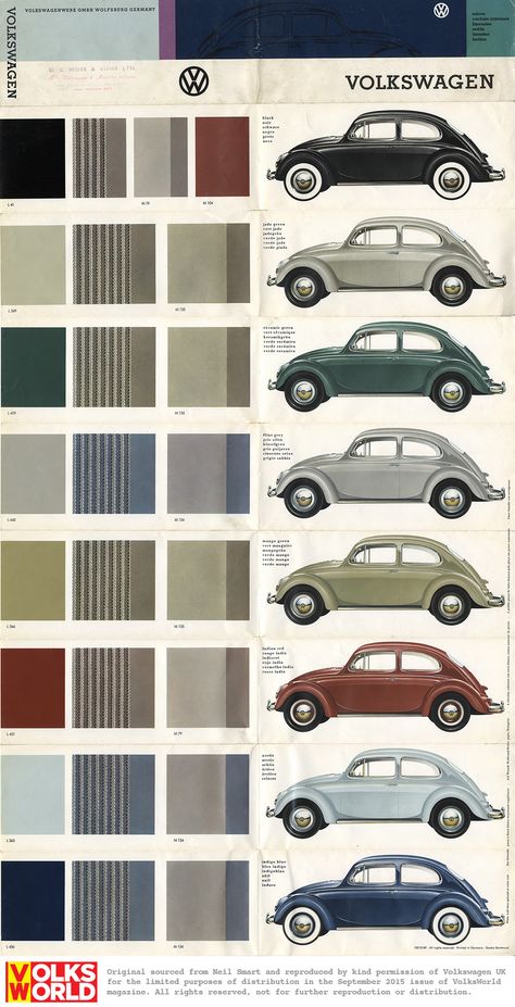 colors Vw Bug Interior, Vw T3 Doka, Colors Chart, Vw Ideas, Vw Sedan, Vw Art, Classic Volkswagen, Combi Volkswagen, Volkswagen Bug