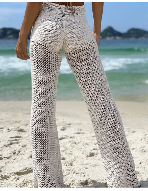 Crochet Box Stitch, Crochet Pants, Crochet Swimwear, Crochet Skirt, Beautiful Knitting, Summer Crochet, Knit Pants, Crochet Crafts, Beach Dress