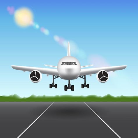 airplane landing on airport runway on sky background Runway Drawing, Airport Background, Flight Pics, Runway Airport, Landing Strip, Jay Mataji, Airplane Landing, Car Animation, Airport Runway