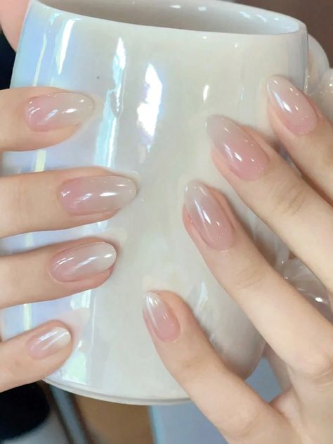 Multicolor  Collar    Color Nails Embellished   Nail,Hand & Foot Care March Nails, Milky Nails, Simple Gel Nails, Soft Nails, Jelly Nails, Nails Spring, Oval Nails, Elegant Nails, Classy Nails