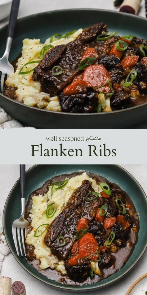 Short Ribs Flanken Style Recipe, Flanken Short Ribs Recipe, Short Ribs In Oven, Beef Chuck Short Ribs, Short Rib Recipes Oven, Flanken Ribs, Ribs Recipe Oven, Beef Flank, Beef Ribs Recipe