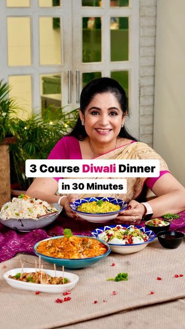 Diwali Dinner Recipes, Indian Main Course Vegetarian, Diwali Dinner Ideas, Diwali Dinner Menu Ideas, Diwali Dinner, 3 Course Meal, Diwali Recipes, 3 Course Meals, Diwali Food