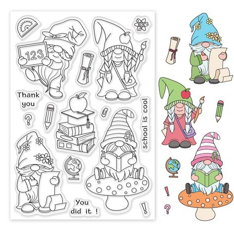 Clear Stamps SCHOOL GNOME Gonk Teacher Rubber Stamping Scrapbooking Card Making Rubber Stamping Cards, How To Make Signs, Room Book, Holiday Greeting Cards, Rubber Stamping, Ink Pad, Holiday Greetings, School Crafts, Diy Scrapbook