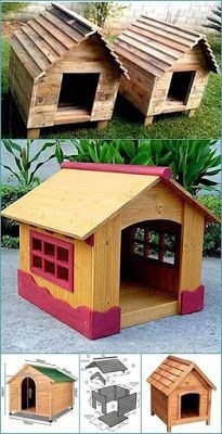 Beautiful dog house made from wooden pallets Puppy Girls, Pallet Dog House, Pallet Dog Beds, Wood Pallet Recycling, Easy Diy Ideas, Wooden Dog House, Outdoor Dog House, Dog House Plans, Cool Dog Houses