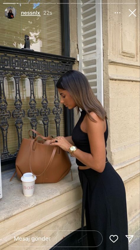 Polene Bag Outfit Summer, Polene Cyme Mini Black, Polene Cyme Bag Outfit, Brown Bag Outfit Summer, Polene Bag Outfit, Cyme Bag, Black Bag Outfit, Polene Bag, Autumn Story