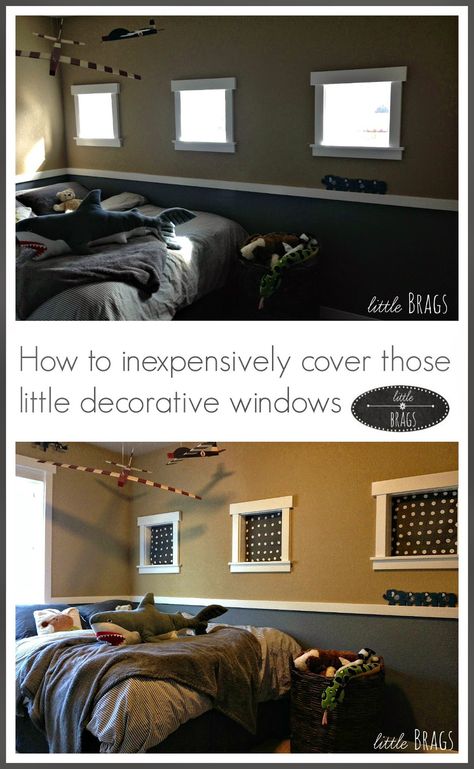 How To Inexpensively Cover Little Decorative Windows How To Cover Small Windows, Mini Window Coverings, Small Square Windows How To Cover, Small Square Window Treatments, Square Window Curtains, Window Above Door, Window Coverings Bedroom, Decorative Windows, Window Kitchen