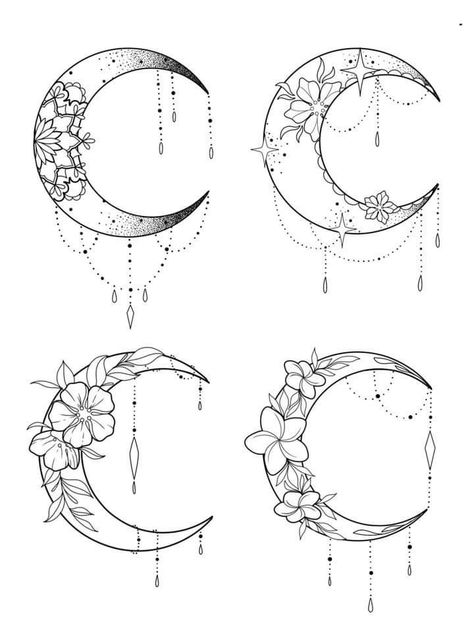 Gemstone Tattoo Design, Moon Goddess Tattoo Design, Flower Moon Phases Tattoo, Floral Moon Phases Tattoo, Moon Feminine Energy Tattoo, Moon Floral Tattoo Designs, Floral Moon Tattoo, Grimoire Inspiration, Tattoo Sketchbook